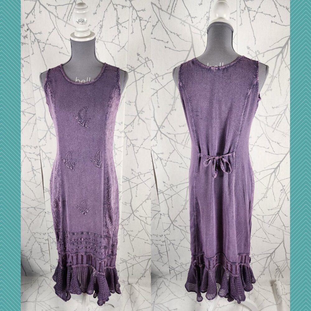 Papa Purple Floral Embroidered Long Midi Peplum Shift Dress